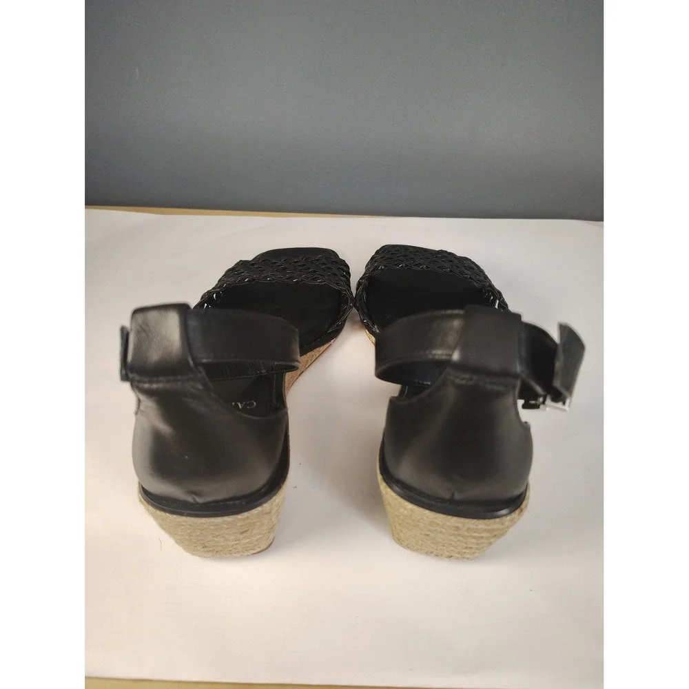 Vince Camuto Black Woven Leather Espadrille Wedge Sandals Square Toe  Strap 8.5w